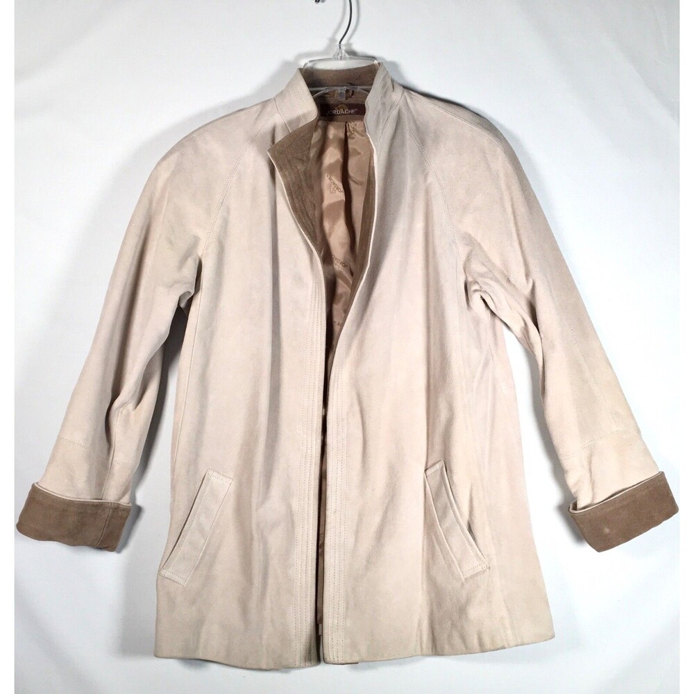 Vintage Womens Jordache Suede Leather Tan Jacket / Coat Open Front